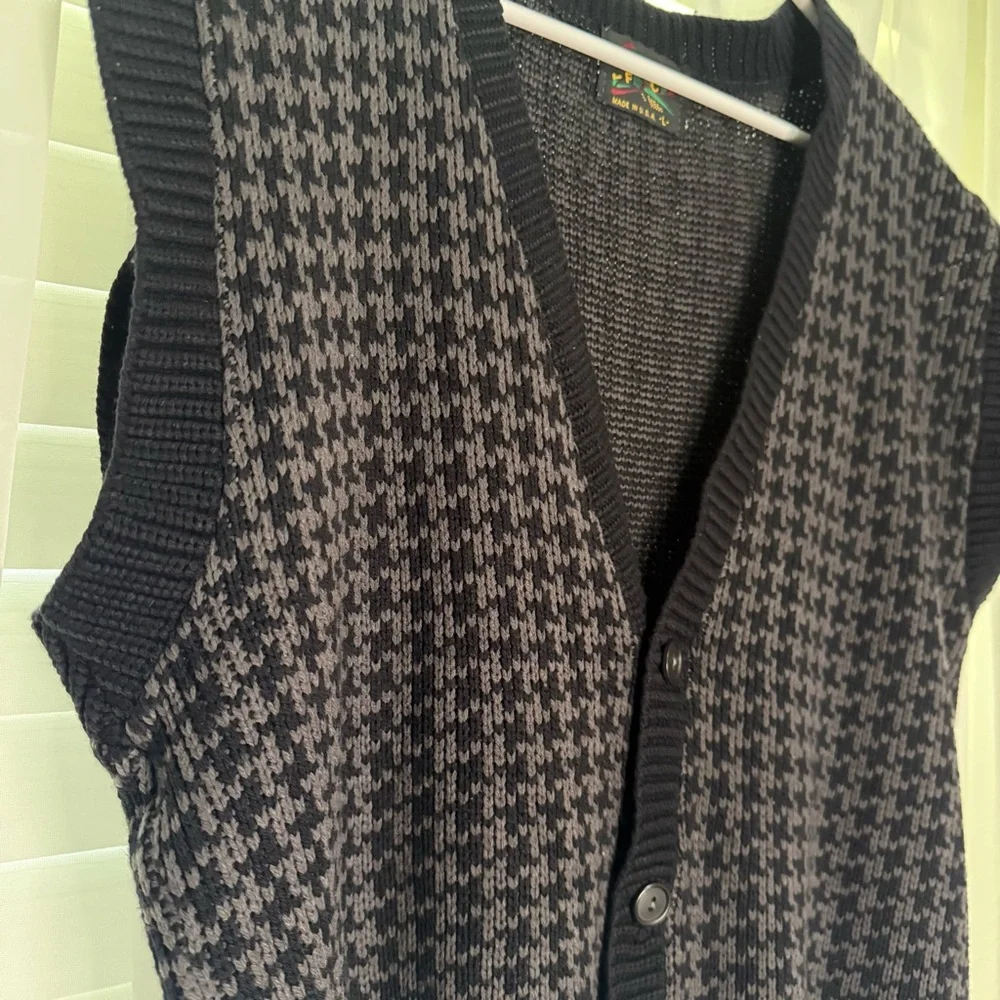Vintage 90s Houndstooth Sweater Vest Magnetic Force Dark Academia Grandpa Core L